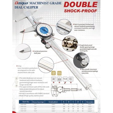 H & H INDUSTRIAL PRODUCTS Dasqua 0-6" Machinist Grade Dial Caliper 1332-4110